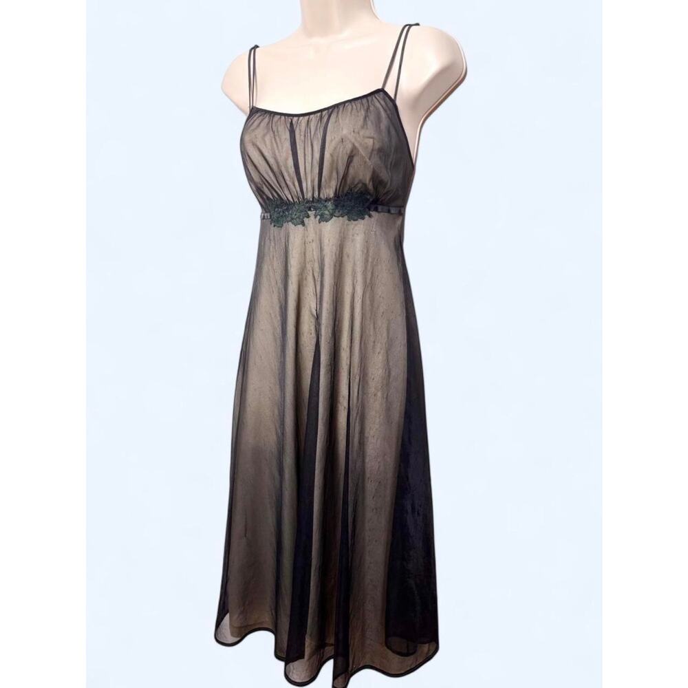 Fairy Grunge Slip Dress Midi Mesh Overlay Silk Tieback Empire Waist Size S